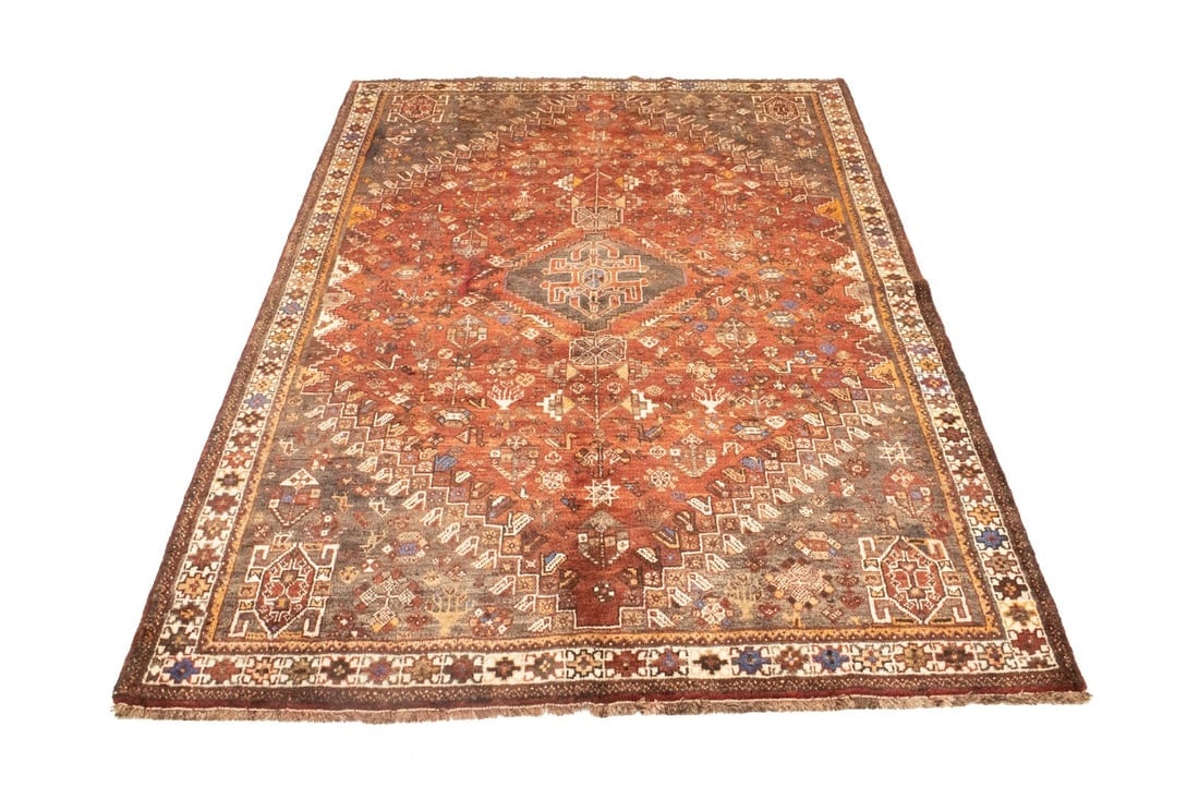 Vintage Rusty Red Tribal 5'9X8'5 Shiraz Persian Rug - 7