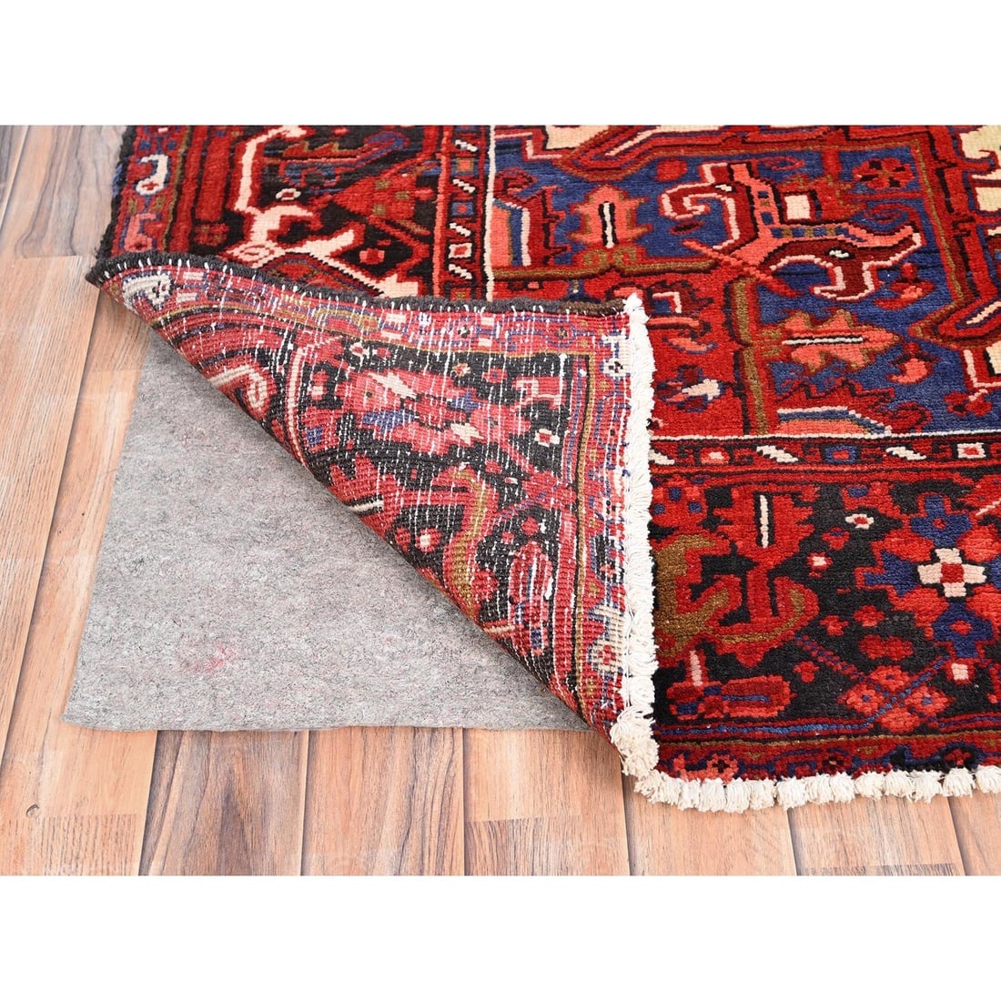Cardinals Red, Pure Wool, Hand Knotted, Semi Antique Persian Heriz Rug - 4