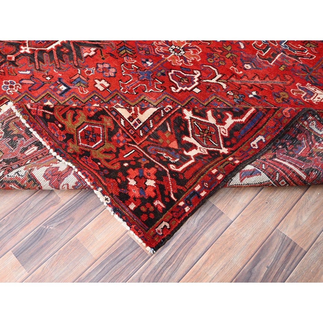 Cardinals Red, Pure Wool, Hand Knotted, Semi Antique Persian Heriz Rug - 6