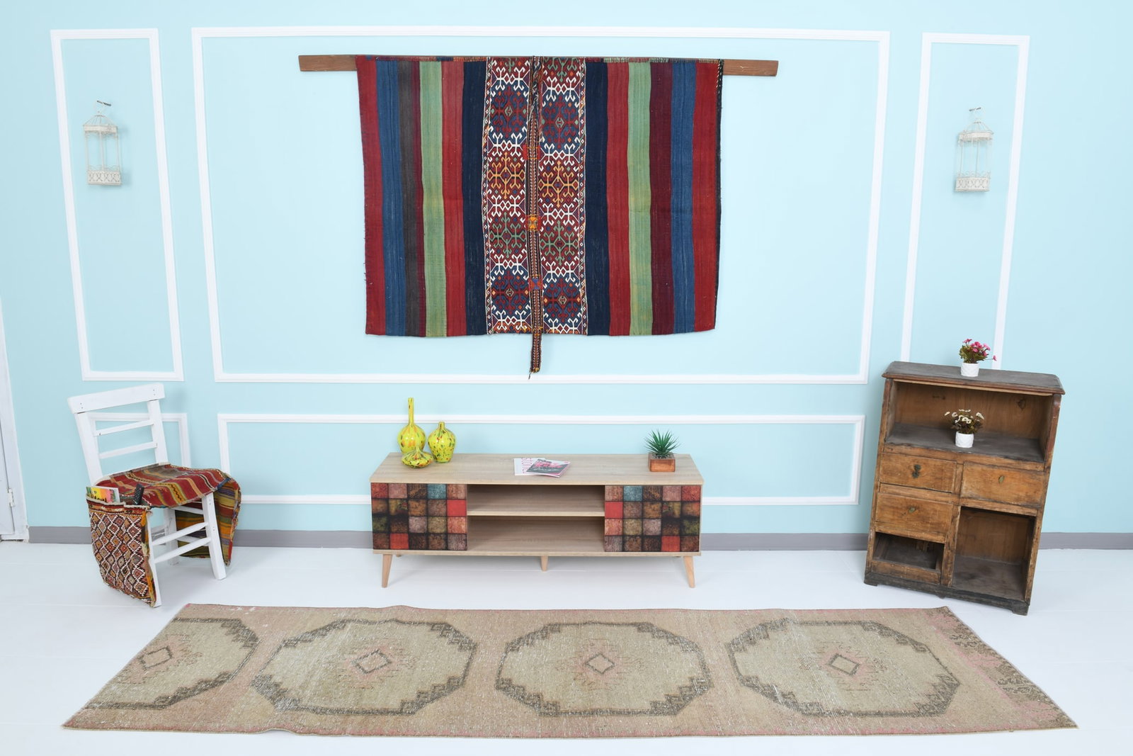 2'9'' x 10'4'' Handmade Vintage Wool Rug - 17981 - 2