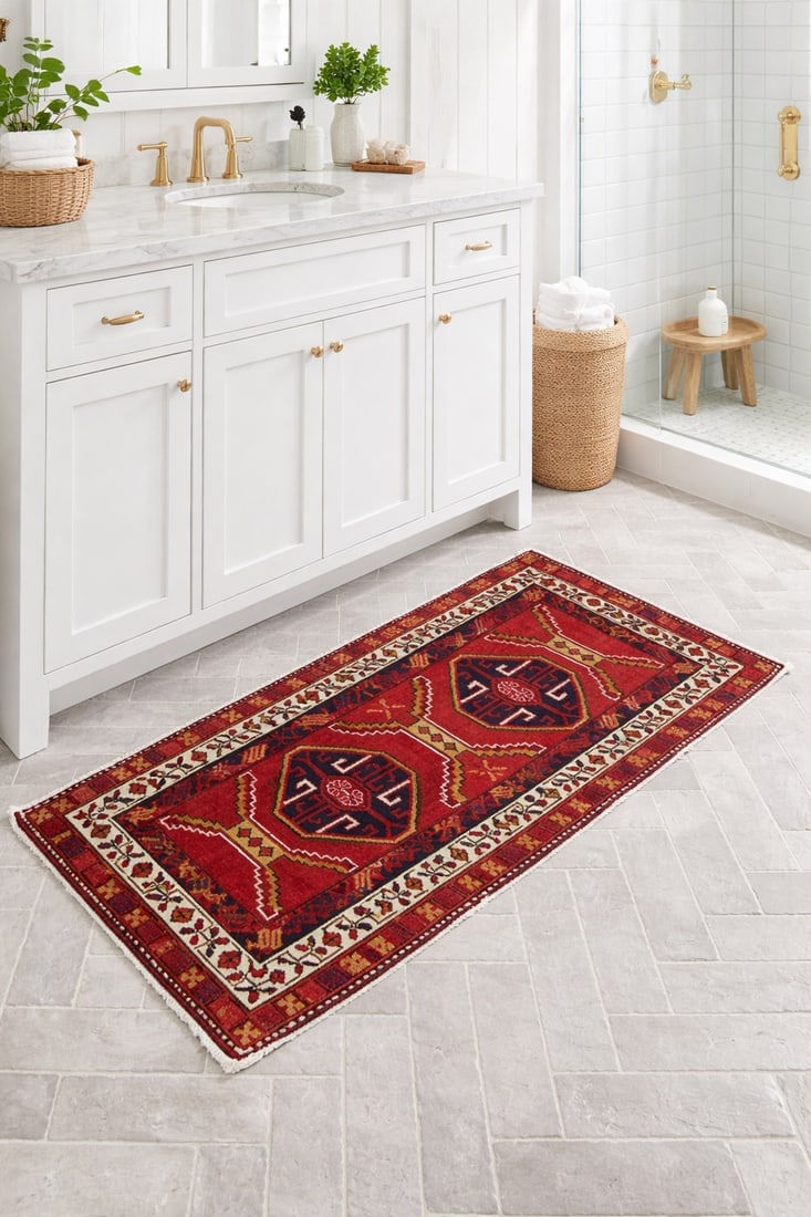 Vintage Red Geometric 2X4 Heriz Persian Rug - 2