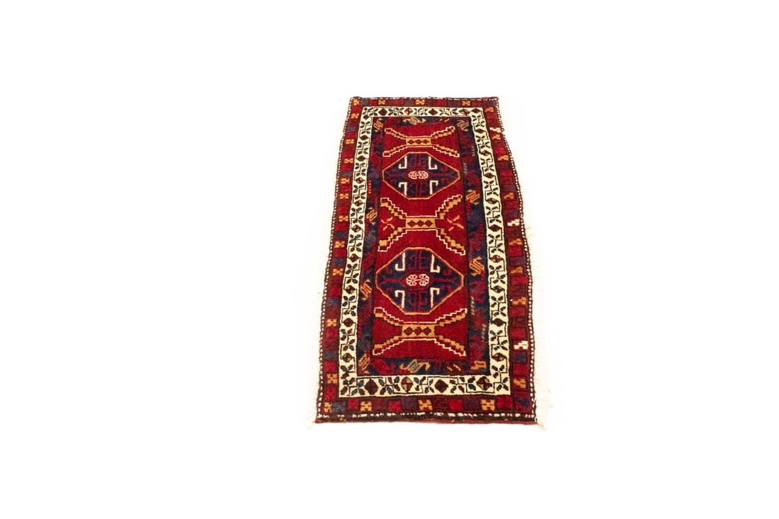 Vintage Red Geometric 2X4 Heriz Persian Rug - 3