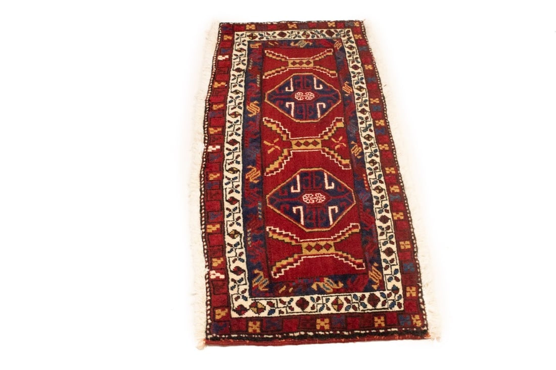 Vintage Red Geometric 2X4 Heriz Persian Rug - 7