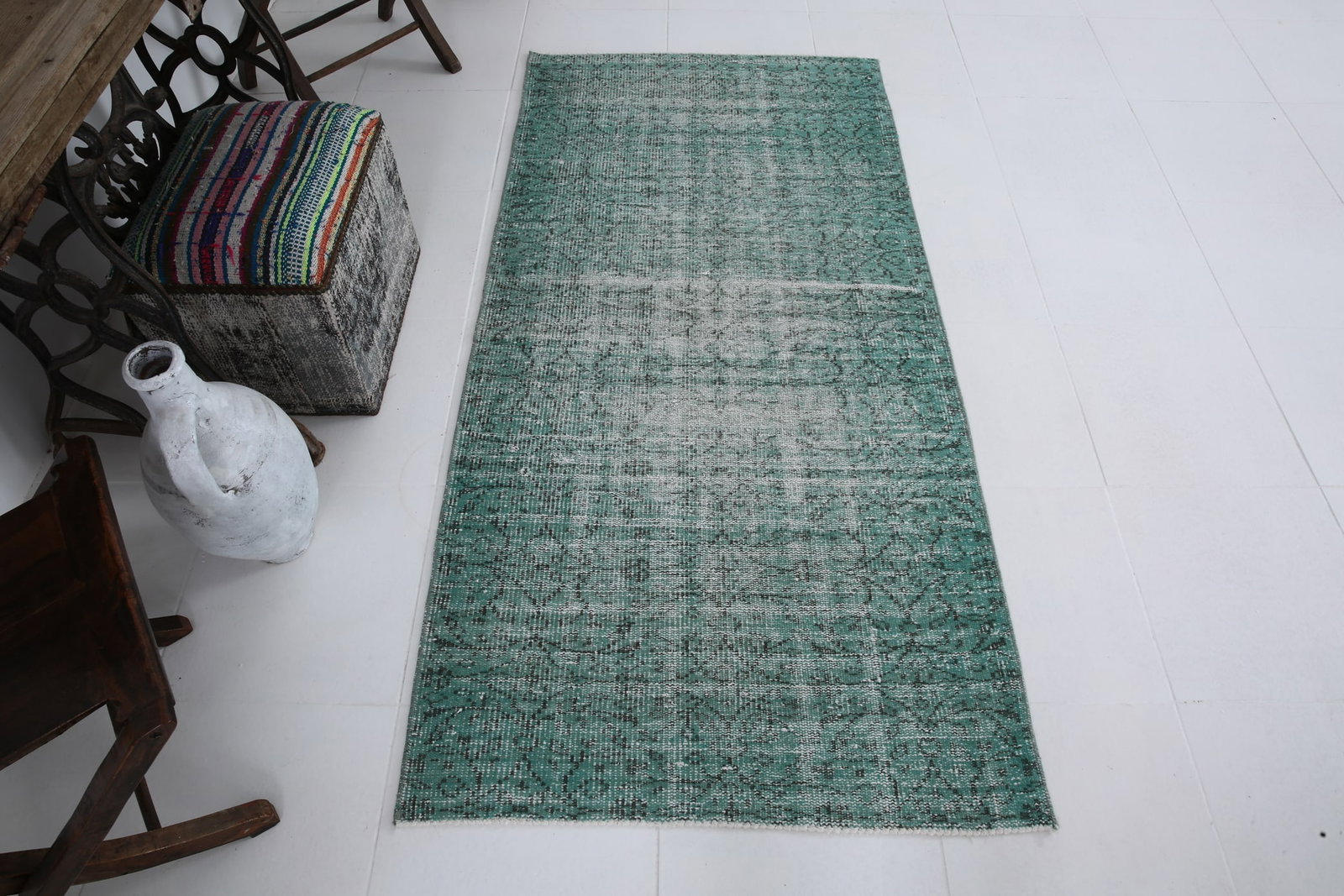 3'1'' x 6'5'' Handmade Vintage Wool Patchwork Rug - 1179 - 3