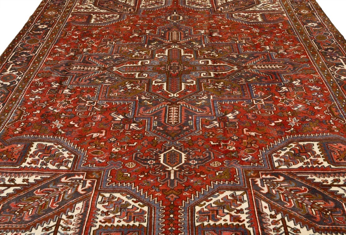 Vintage Red Geometric 8'6X11 Heriz Persian Rug - 4