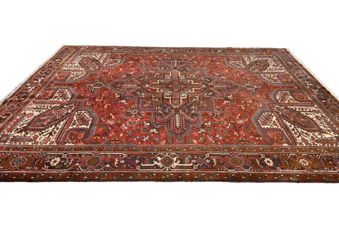 Vintage Red Geometric 8'6X11 Heriz Persian Rug - 7