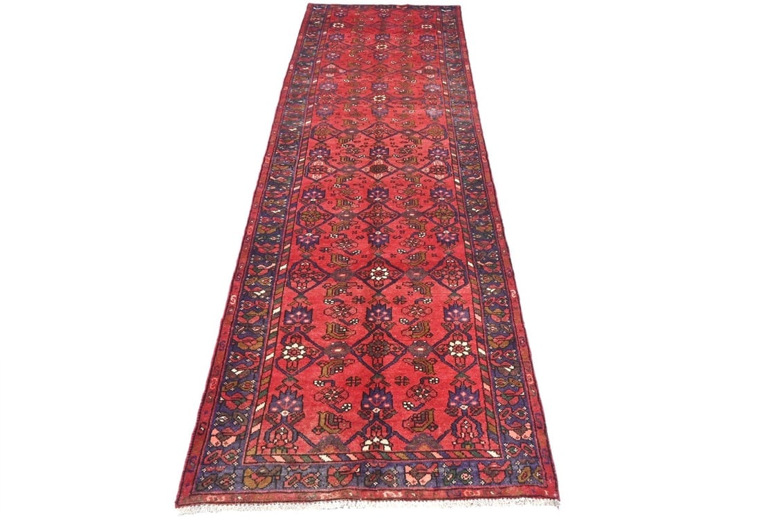 Vintage Red Tribal 3'2X10'7 Hamedan Persian Runner Rug - 3
