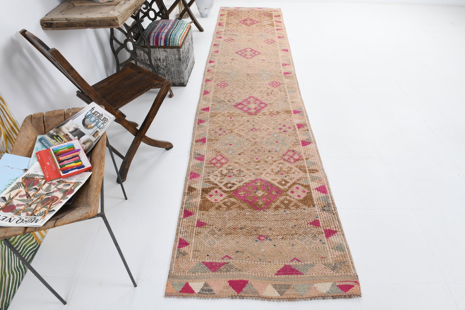 2'7'' x 12'4'' Vintage Wool Runner Rug - 6656 - 7