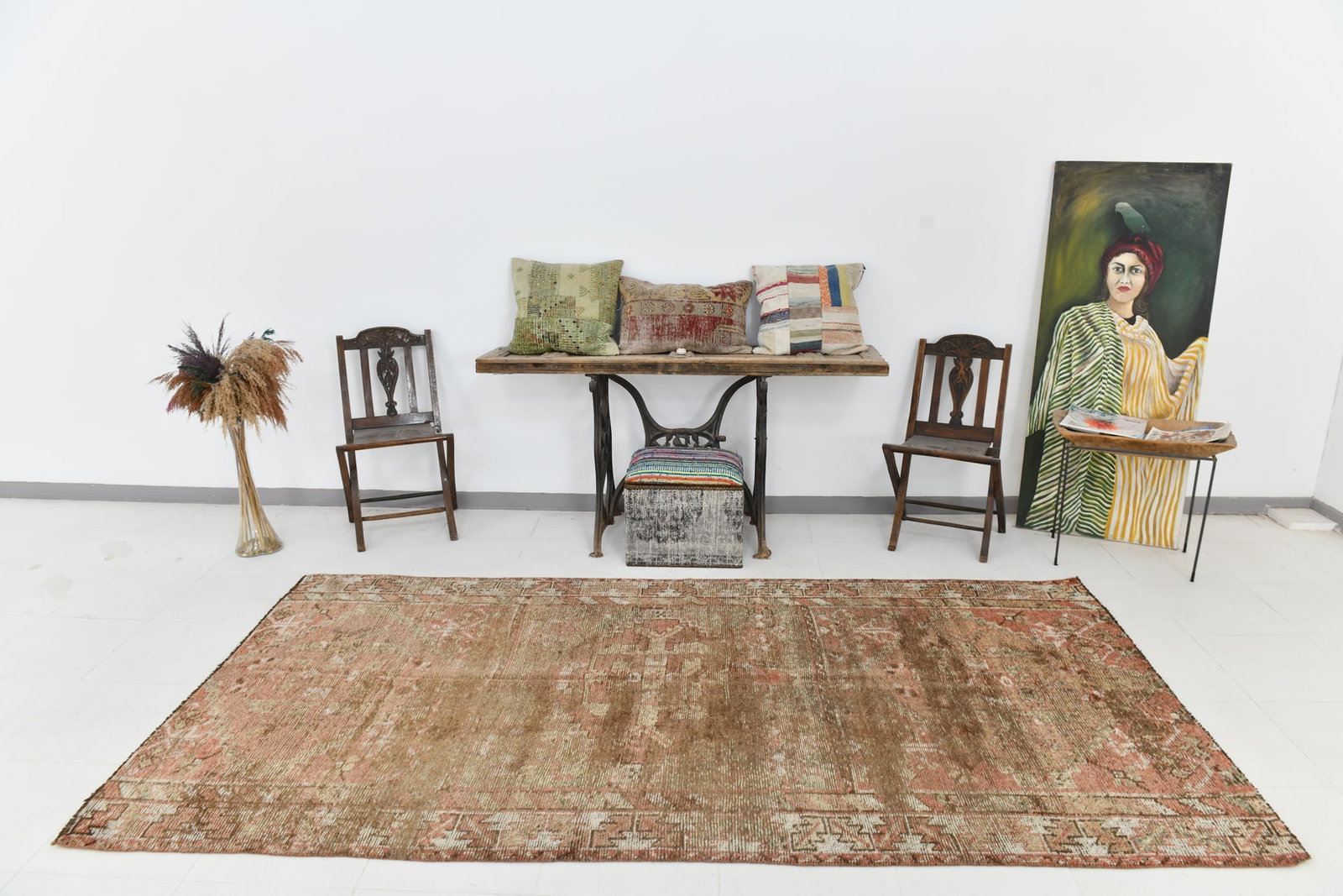 4'11'' x 9'9'' Handmade Vintage Wool Rug - 23588 - 2
