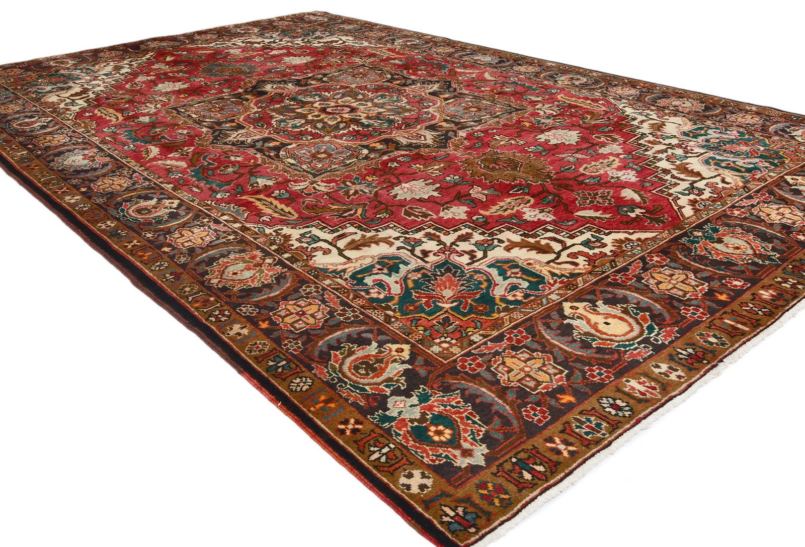 Vintage Red Floral 8X12 Heriz Persian Rug - 5