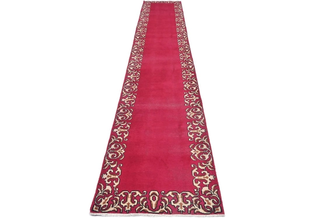 Semi Antique Fuchsia Rose Classic 2'5X15'5 Tabriz Persian Runner Rug - 3
