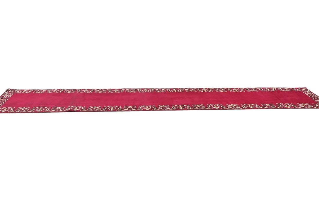 Semi Antique Fuchsia Rose Classic 2'5X15'5 Tabriz Persian Runner Rug - 5