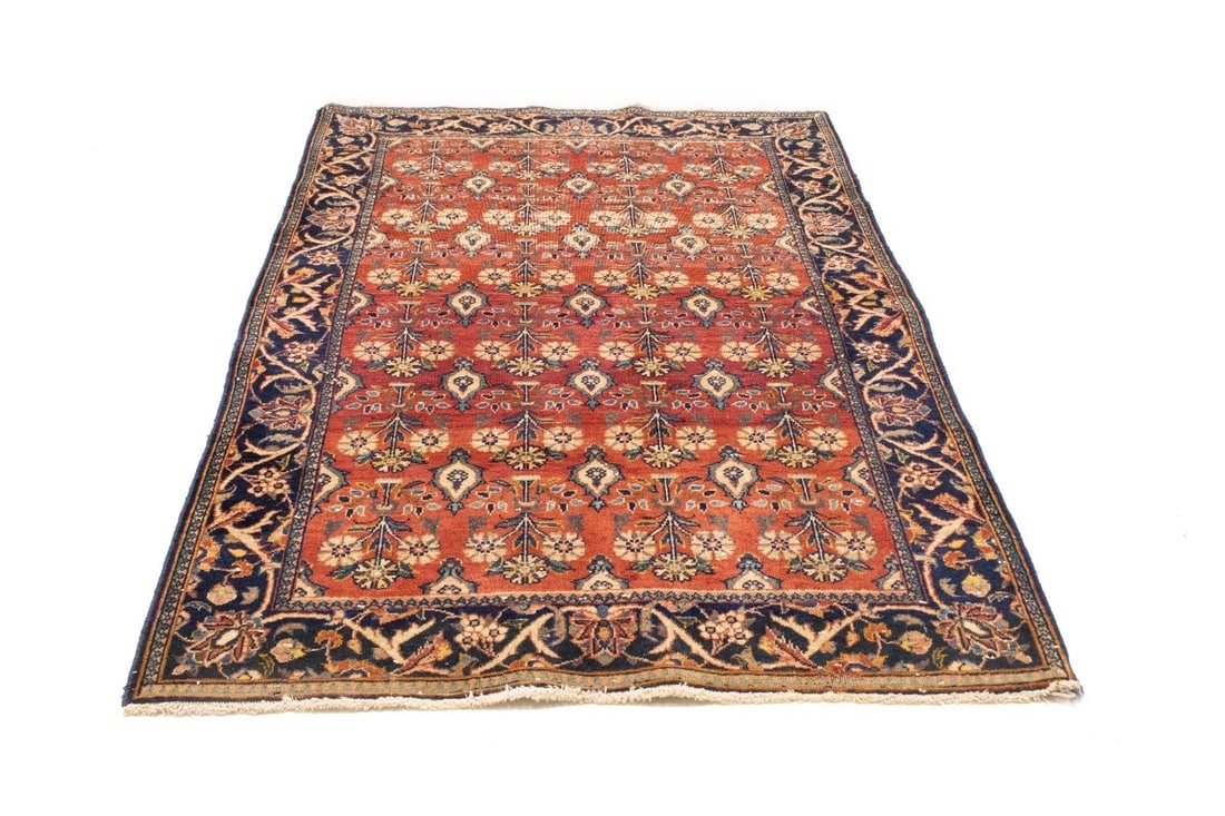 Semi Antique Red Floral 4'6X6'7 Mahal Persian Rug - 3