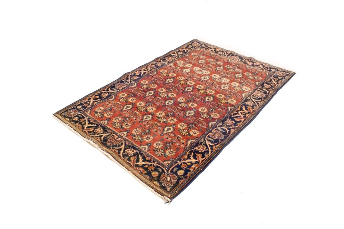 Semi Antique Red Floral 4'6X6'7 Mahal Persian Rug - 4