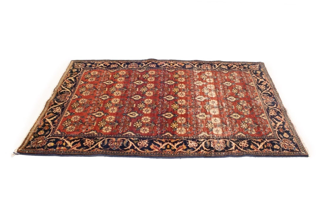 Semi Antique Red Floral 4'6X6'7 Mahal Persian Rug - 5