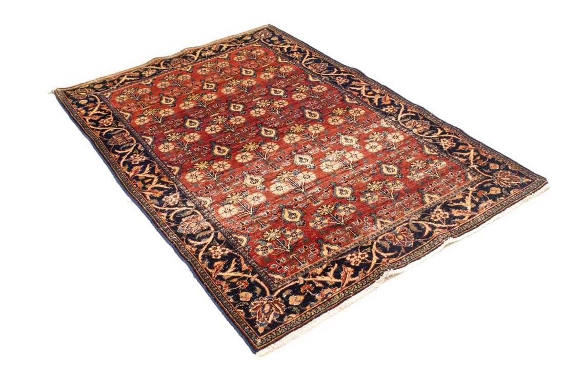 Semi Antique Red Floral 4'6X6'7 Mahal Persian Rug - 6