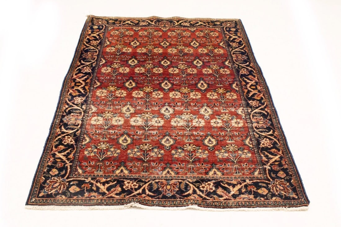 Semi Antique Red Floral 4'6X6'7 Mahal Persian Rug - 7