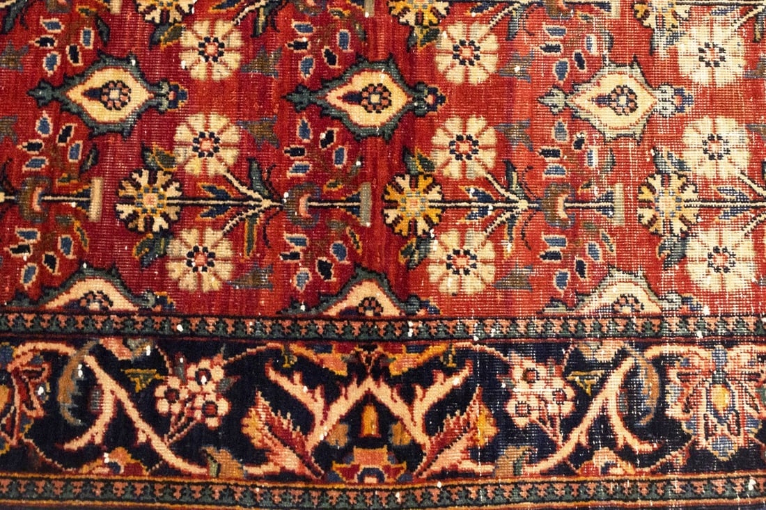 Semi Antique Red Floral 4'6X6'7 Mahal Persian Rug - 9