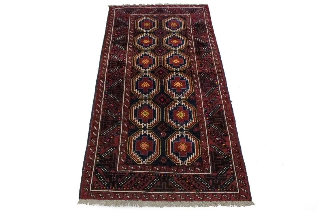 Vintage Red Tribal 3'3X6'6 Balouch Persian Rug - 3