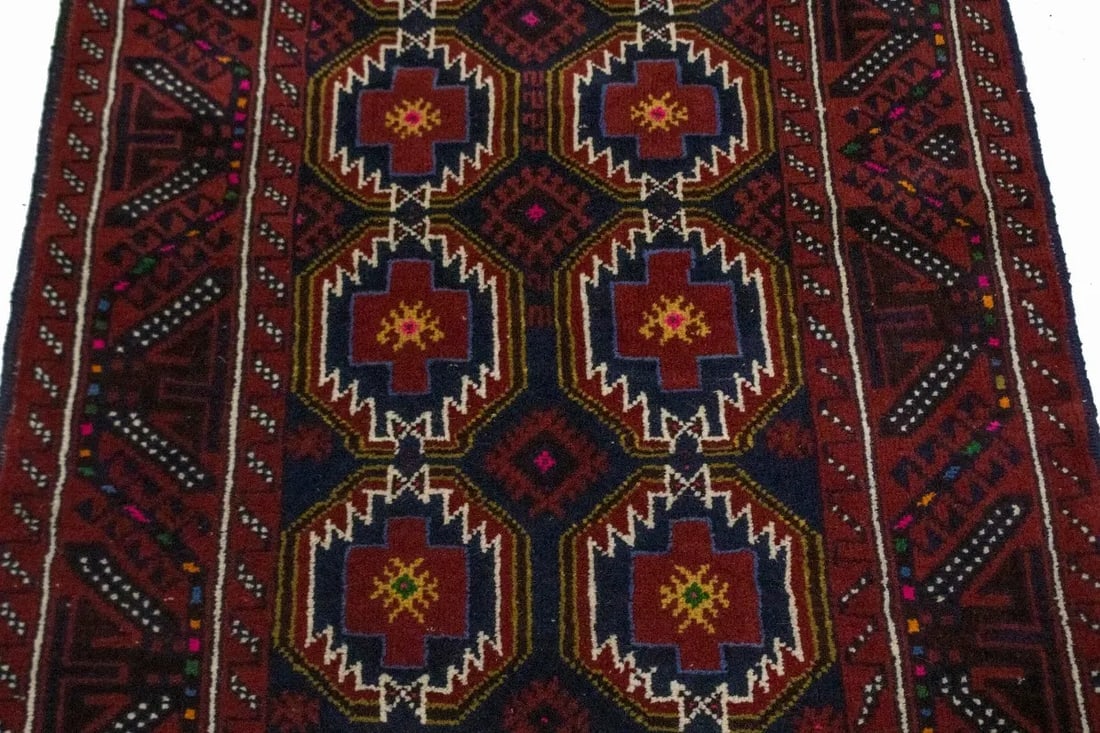 Vintage Red Tribal 3'3X6'6 Balouch Persian Rug - 4