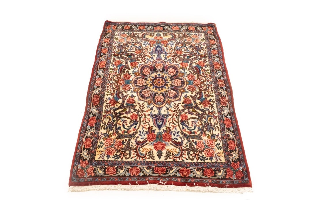 Vintage Cream Floral 3X5 Bidjar Halvaei Persian Rug - 7
