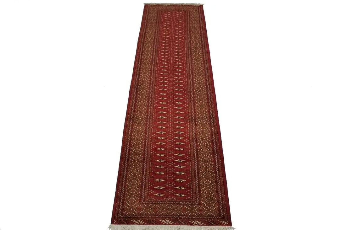 Vintage Red Tribal 3'4X12'6 Turkoman Persian Runner Rug - 3