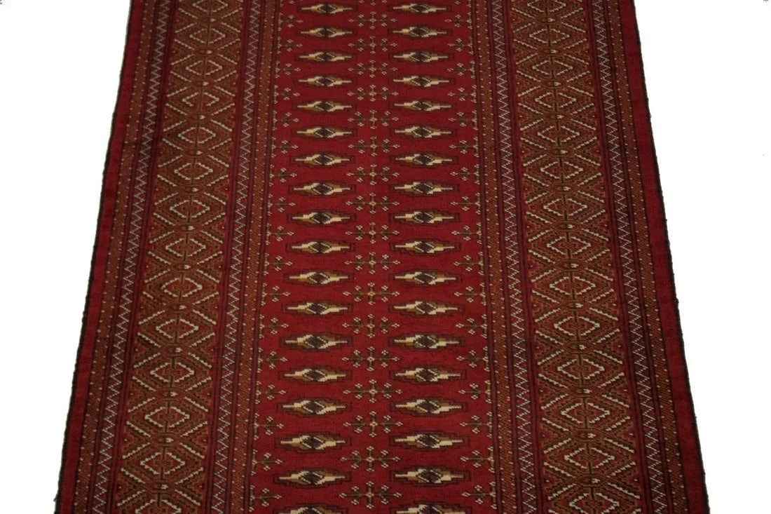 Vintage Red Tribal 3'4X12'6 Turkoman Persian Runner Rug - 4