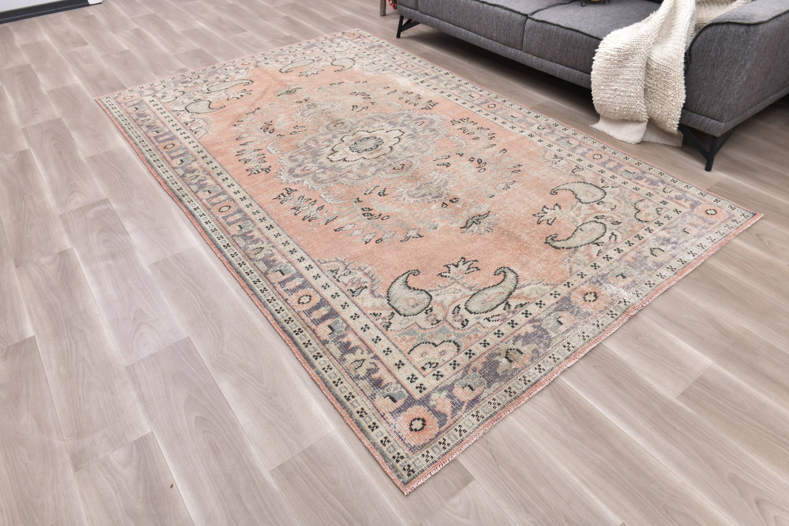 5'10'' x 9'6'' Handmade Vintage Wool Rug - 242335 - 2