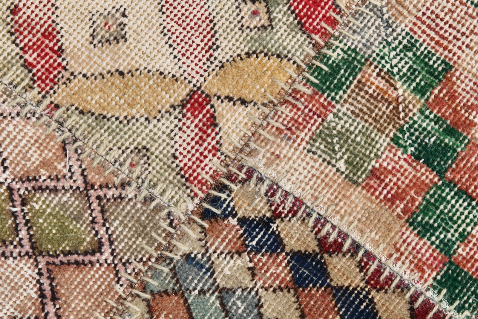 2'2'' x 7'10'' Handmade Vintage Wool Patchwork Rug - 21607 - 7