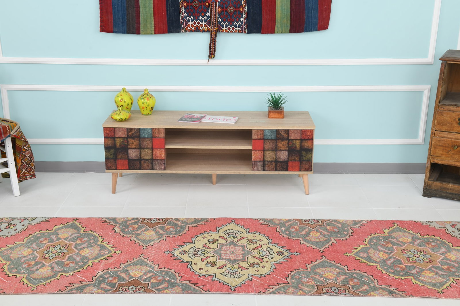 2'10'' x 11'0'' Handmade Vintage Wool Rug - 20755 - 3