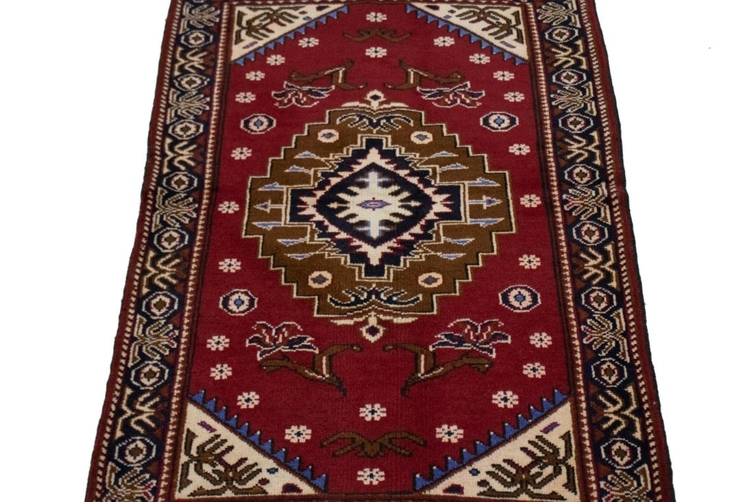 Vintage Red 3X4 Hamedan Persian Rug - 4