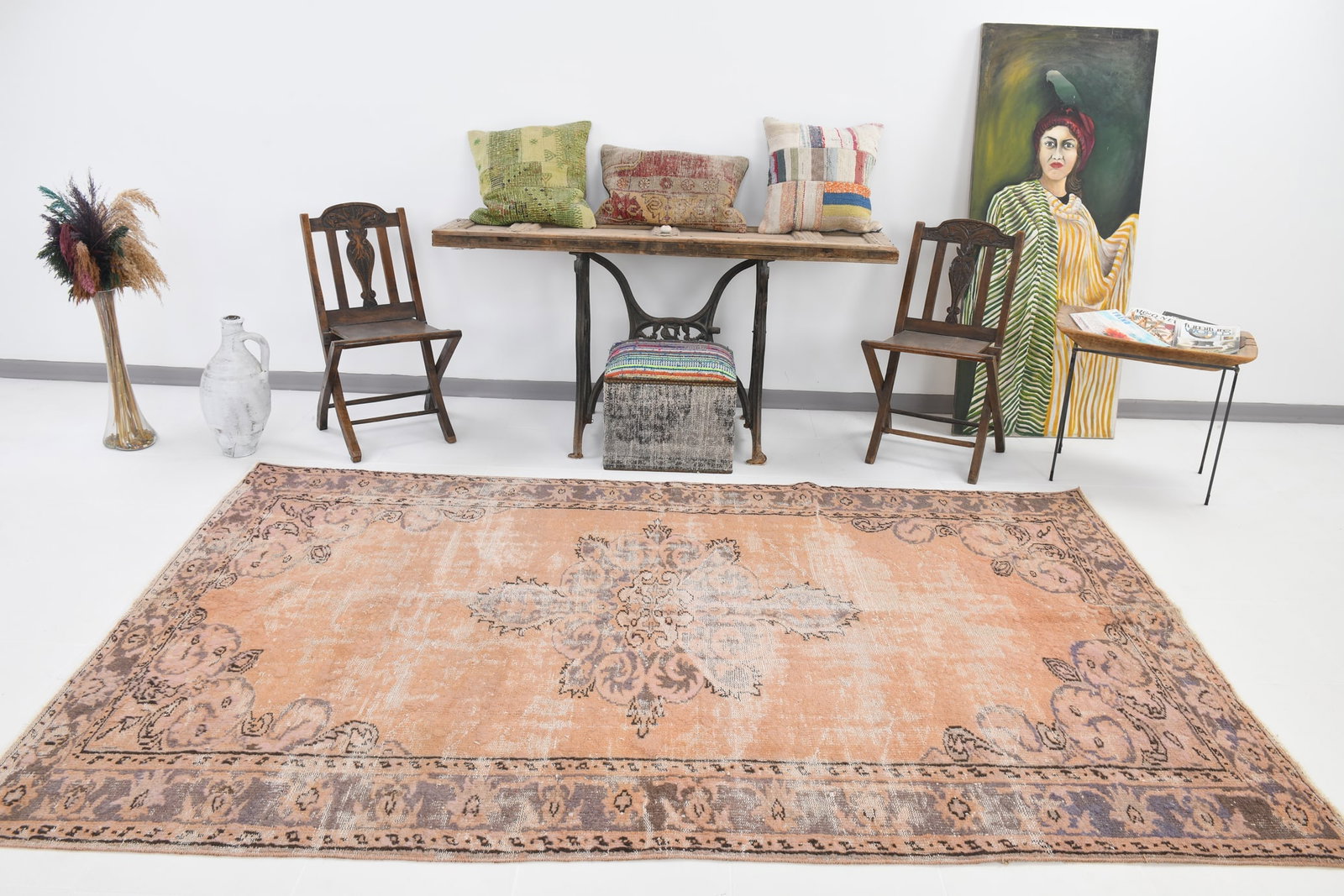 5'10'' x 9'5'' Handmade Vintage Wool Rug - 17521 - 2