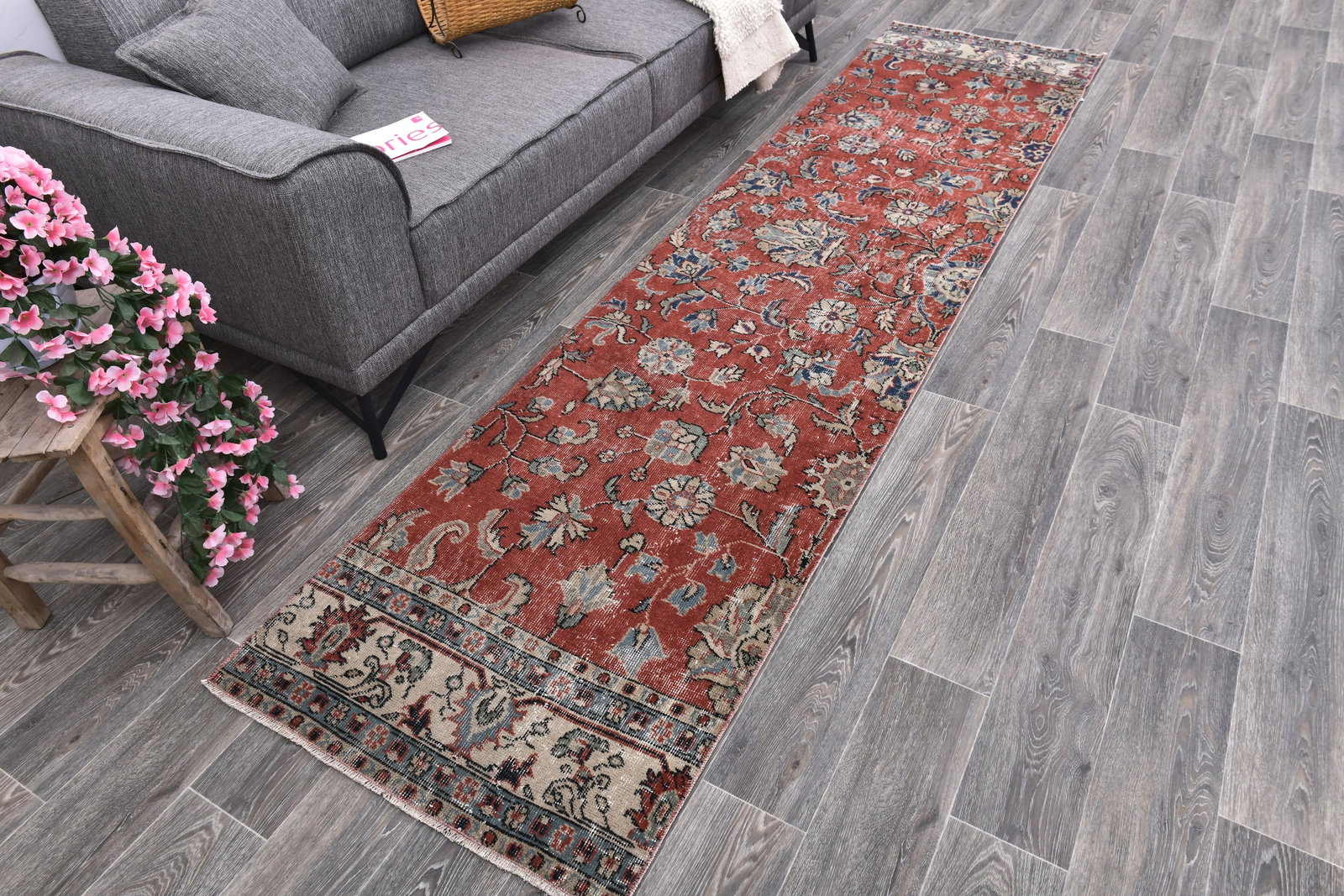 2'7'' x 10'7'' Handmade Vintage Wool Rug - 243967 - 2