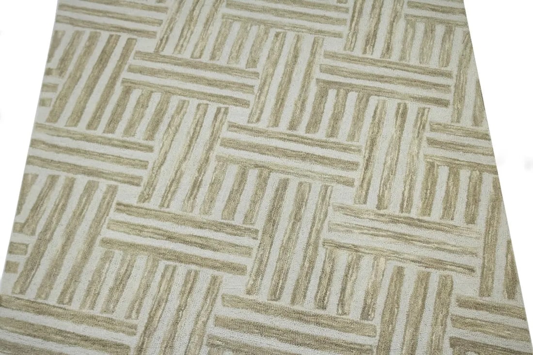 Brown Geometric 5X8 Hand-Tufted Modern Rug - 4