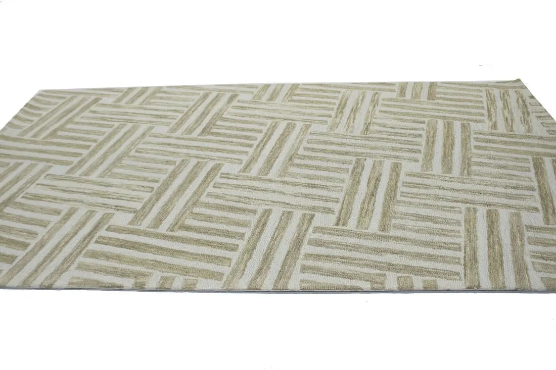 Brown Geometric 5X8 Hand-Tufted Modern Rug - 5