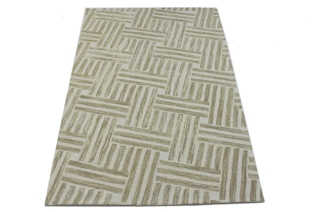 Brown Geometric 5X8 Hand-Tufted Modern Rug - 6