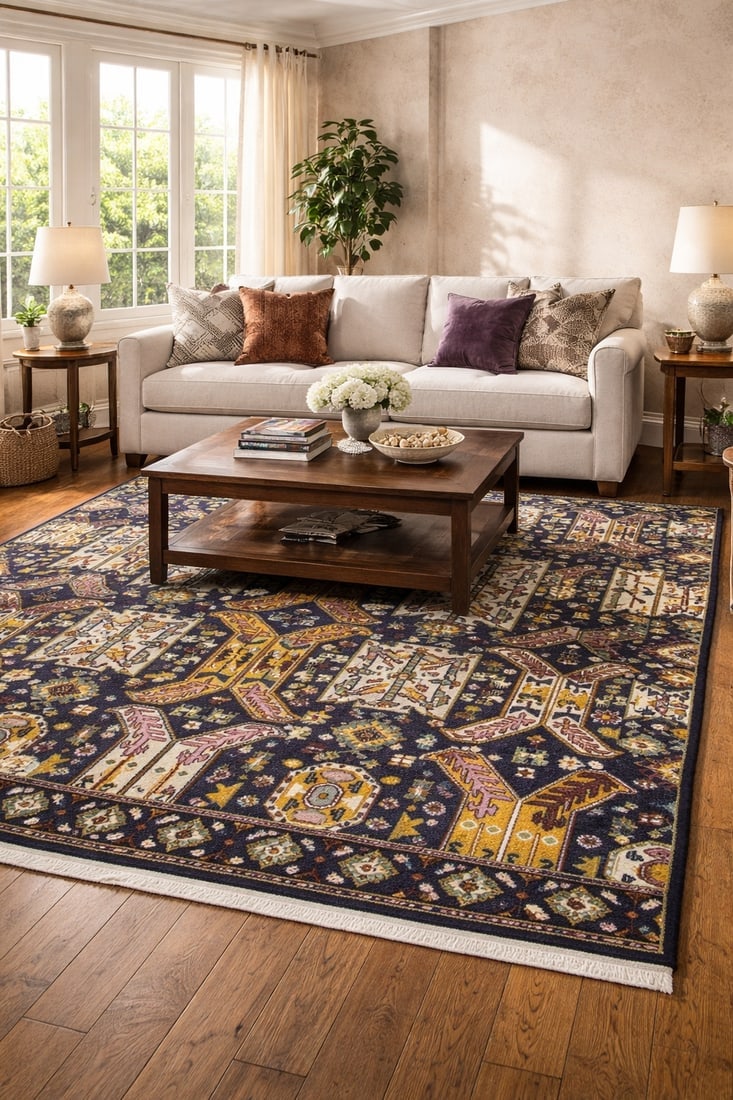Dark Navy Tribal Geometric 8X10 Oriental Rug - 2