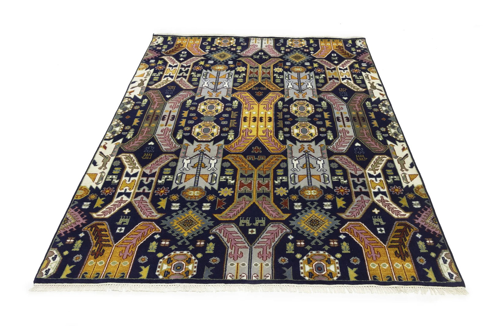 Dark Navy Tribal Geometric 8X10 Oriental Rug - 3