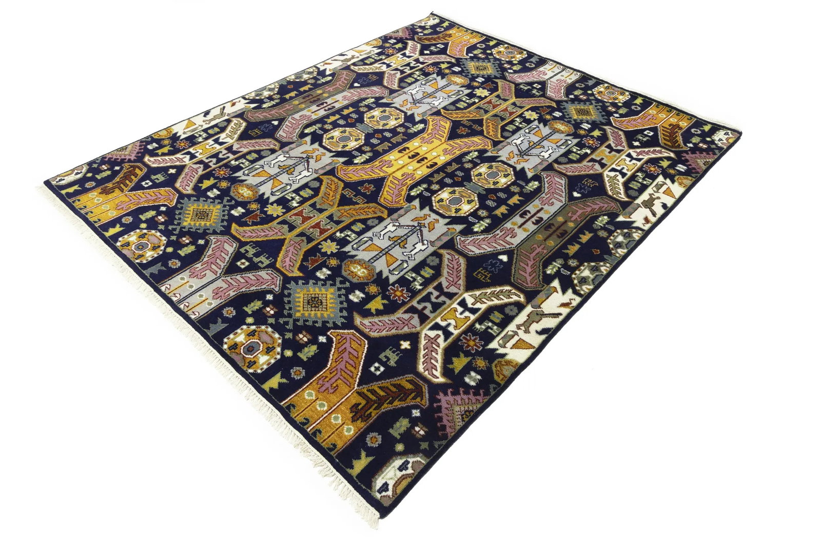 Dark Navy Tribal Geometric 8X10 Oriental Rug - 4