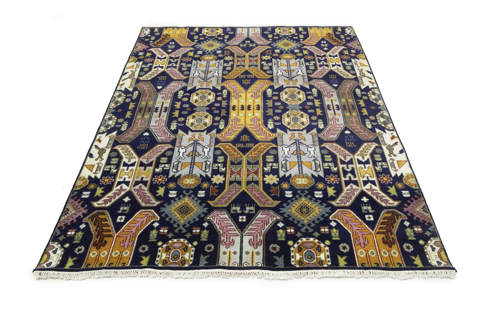Dark Navy Tribal Geometric 8X10 Oriental Rug - 5