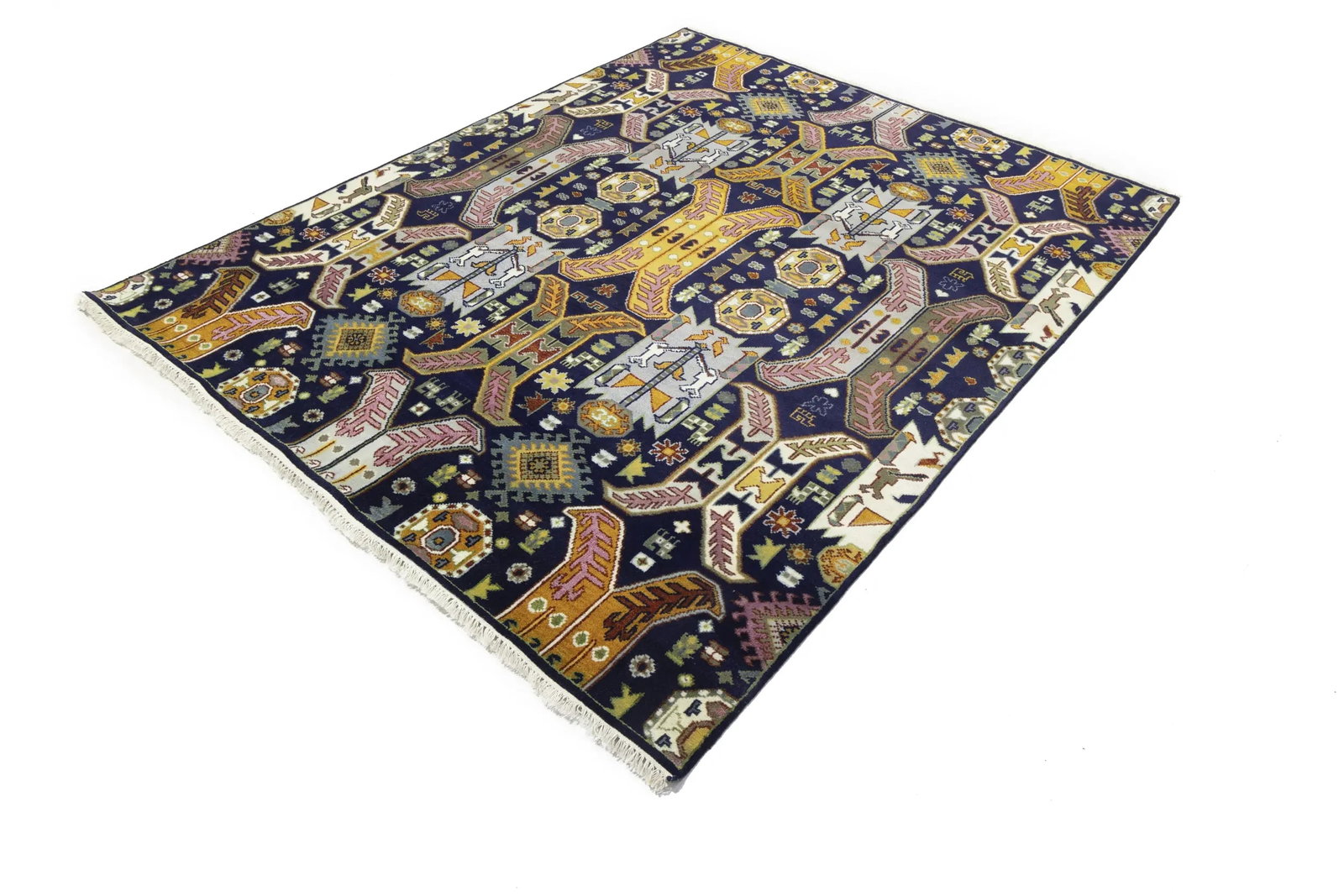 Dark Navy Tribal Geometric 8X10 Oriental Rug - 6