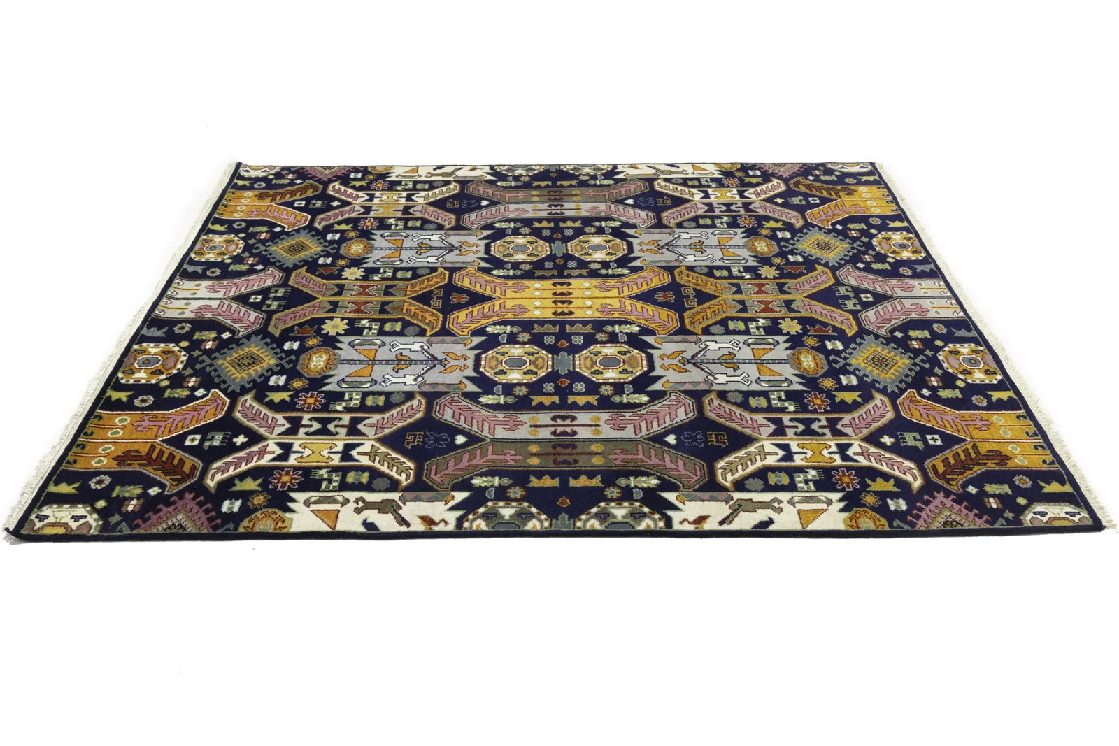 Dark Navy Tribal Geometric 8X10 Oriental Rug - 7