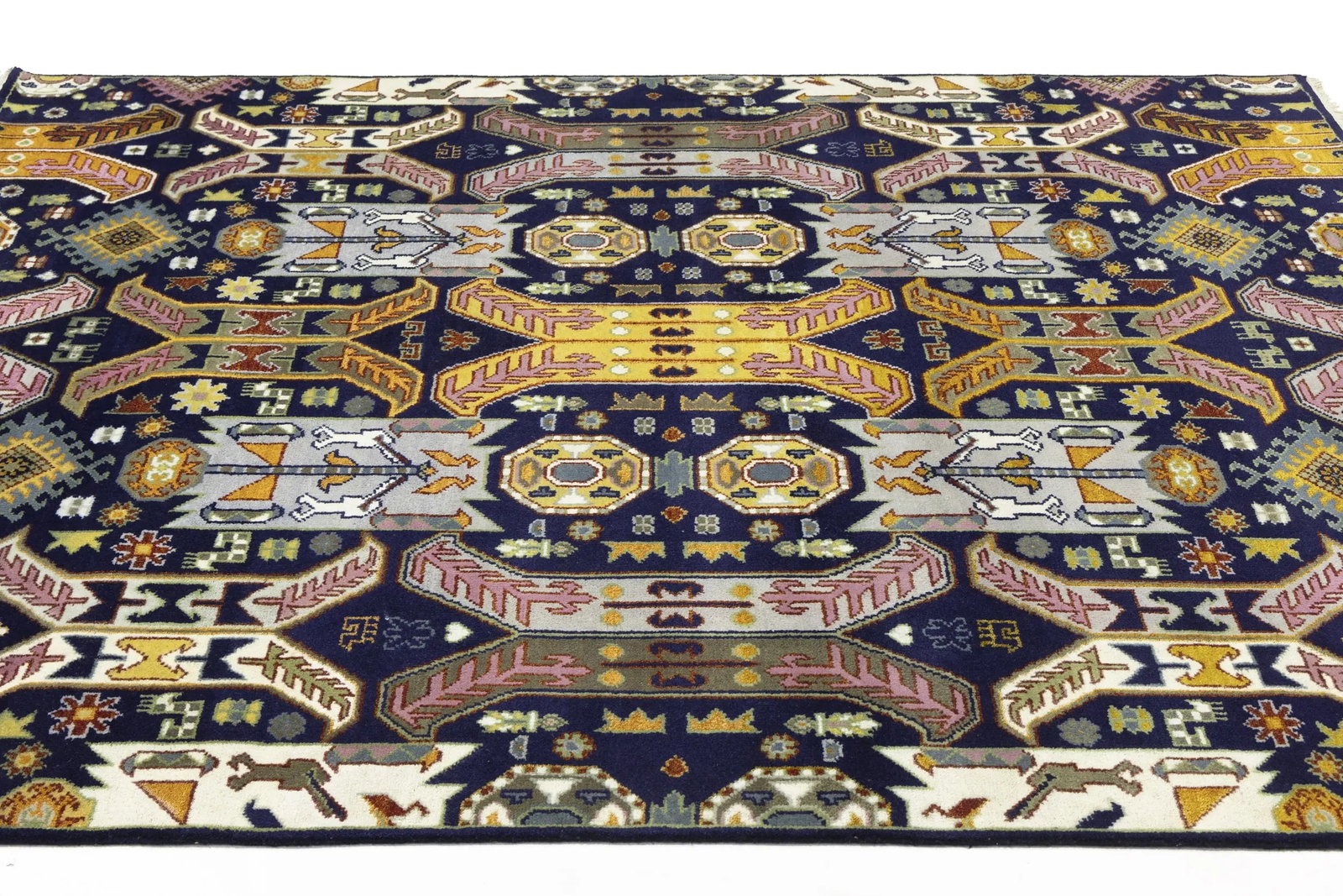Dark Navy Tribal Geometric 8X10 Oriental Rug - 8