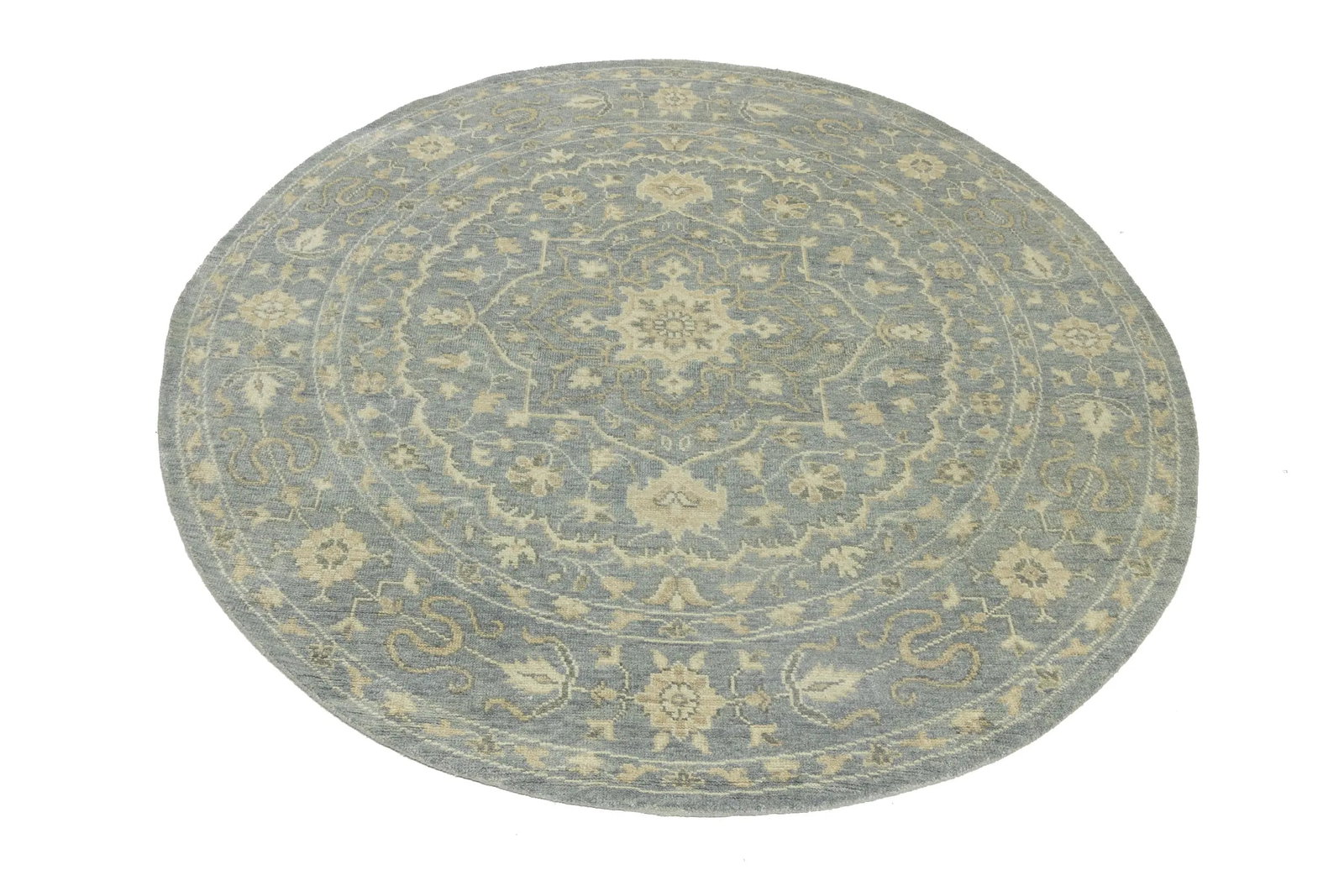 Muted Gray Floral 8X8 Transitional Oriental Round Rug - 3