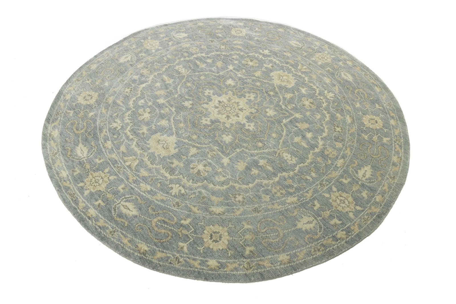 Muted Gray Floral 8X8 Transitional Oriental Round Rug - 4