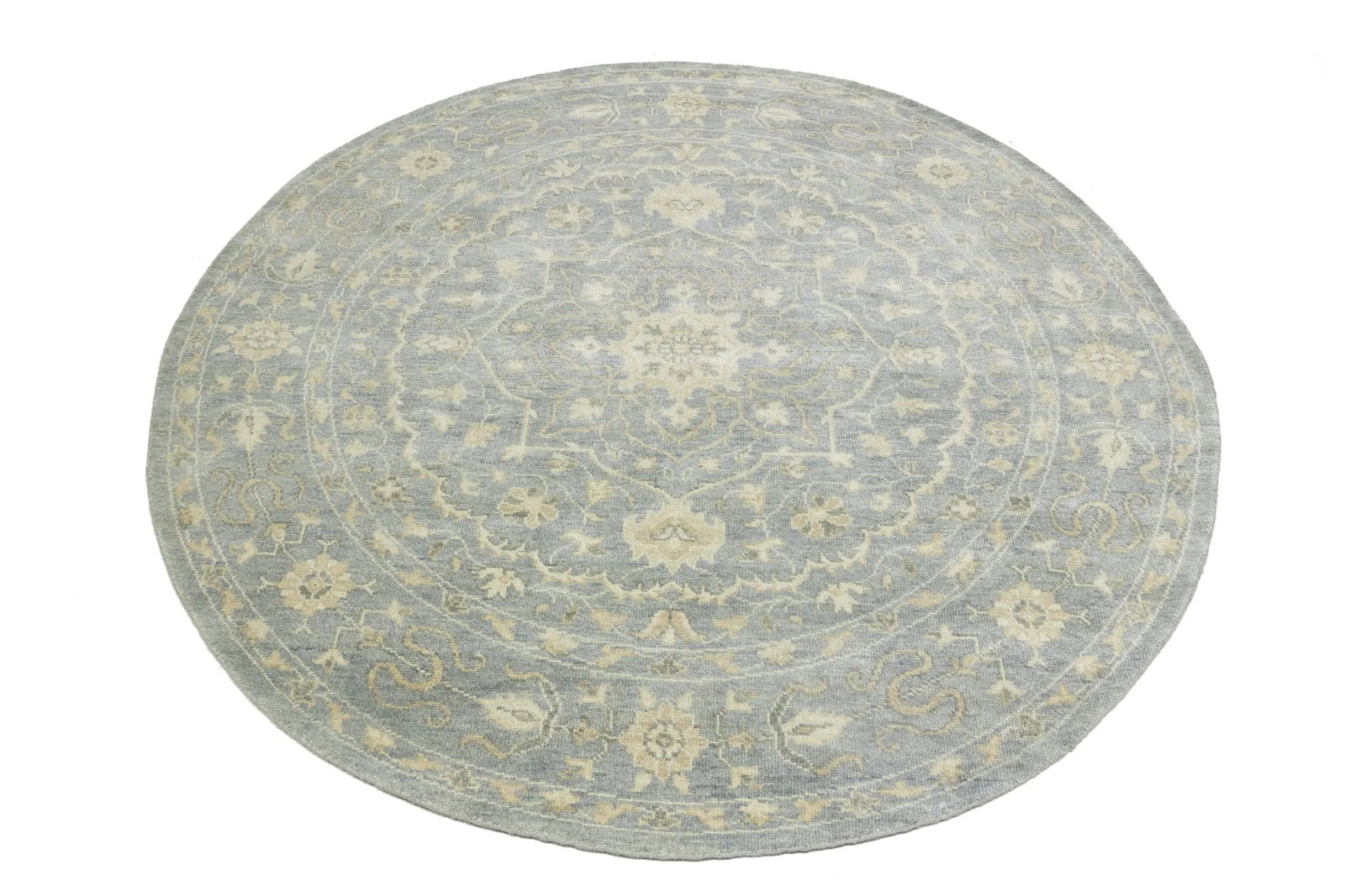 Muted Gray Floral 8X8 Transitional Oriental Round Rug - 5