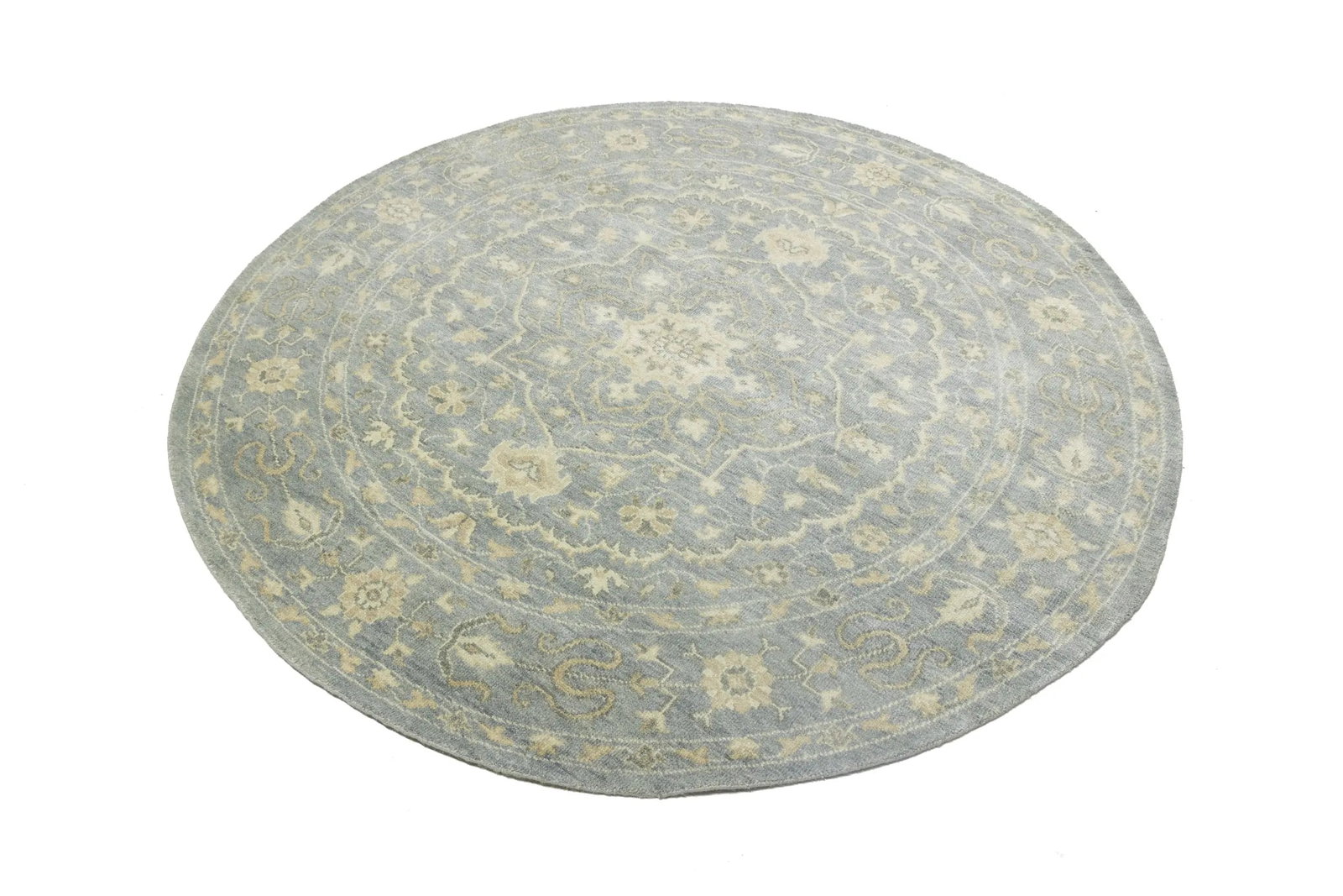 Muted Gray Floral 8X8 Transitional Oriental Round Rug - 6