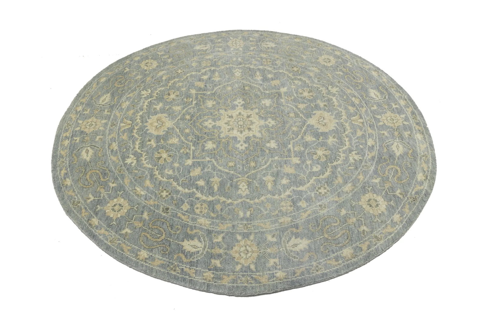 Muted Gray Floral 8X8 Transitional Oriental Round Rug - 7