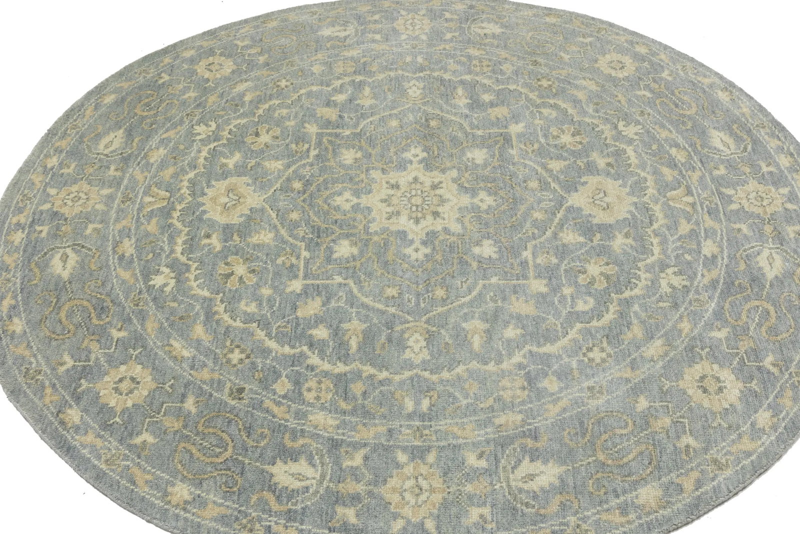 Muted Gray Floral 8X8 Transitional Oriental Round Rug - 8