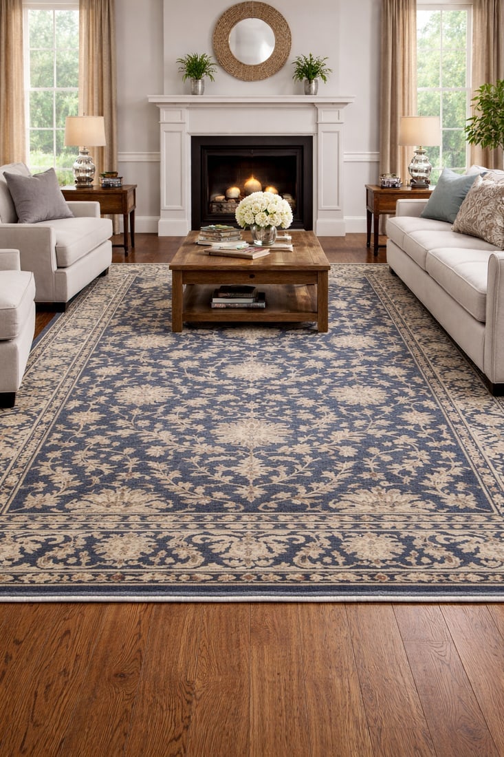 Muted Slate Blue Floral 9X12 Transitional Oriental Rug - 2